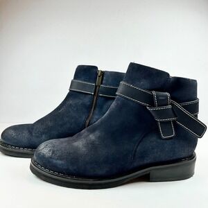 Sundance Mam'Zelle Women's Navy Blue Suede Ankle Boots Block Heel Sz 40 US 9 9.5